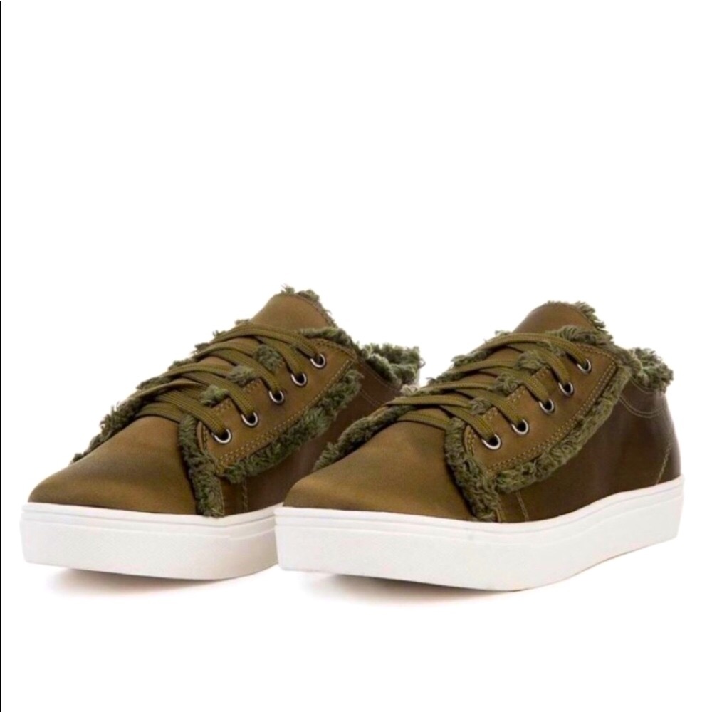 Olive Satin Sneakers